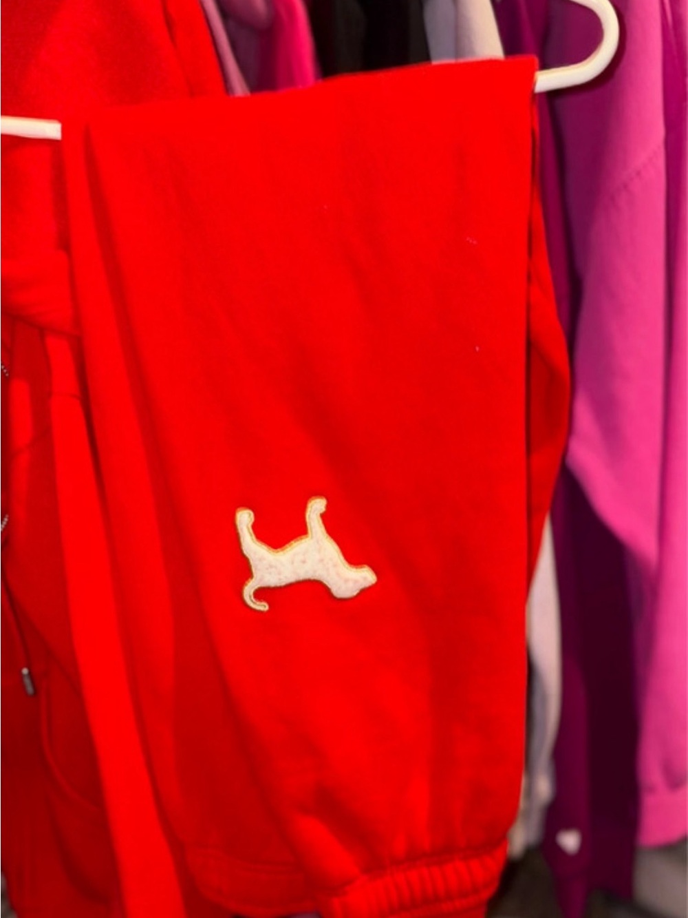 PINK Victoria's Secret Red Sweatpants with White Puppy Patch